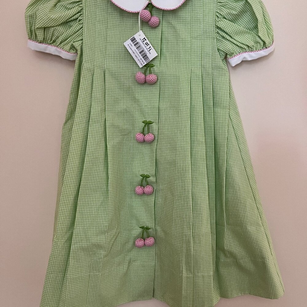 The Woman’s Exchange - Cherry Dress in Light Green Plaid, Size 4T